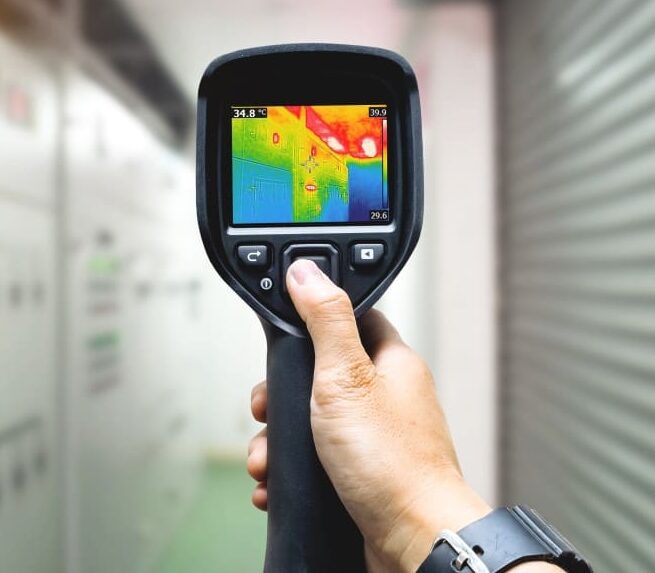 Thermal camera being used to measure temperature from a distance